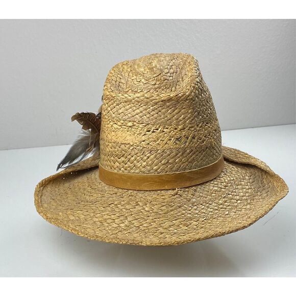 Hats by Shorer Straw Cowboy Western Hat Made in Italy Tan 7 1/8 Feather ER2316 - Picture 2 of 10